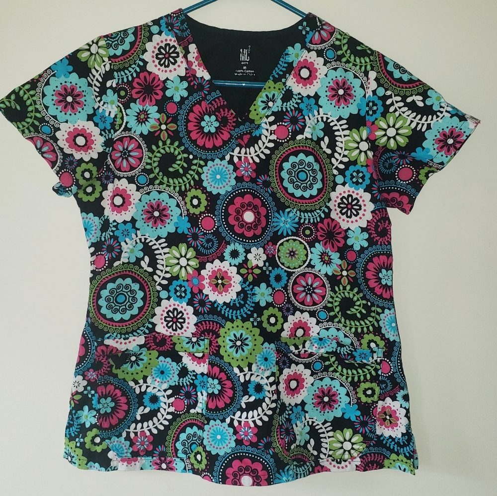 Med Couture Floral Print Women's Top - Pink, Blue, Green